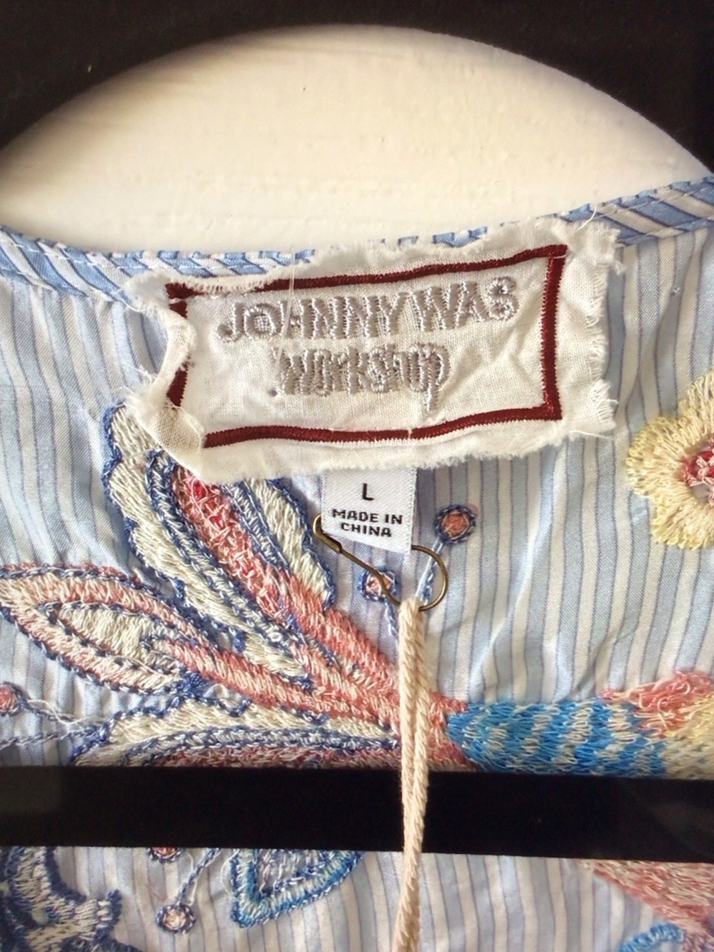 Johnny Was Light Blue Striped Embroidered Paisley V-Neck Tunic - Picture 2 of 8